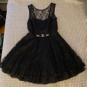 Blondie Nites Ruffled Lace & Satin Backless Dress